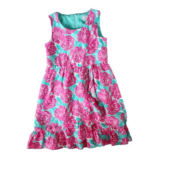 Vineyard Vines Girls Kentucky Derby Silk Blend Dress Painted Roses Size 6 - Picture 2 of 8